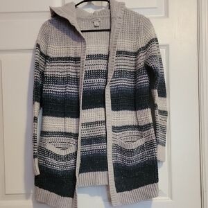 L.L. Bean Women's Striped Cardigan - Cream and Gray